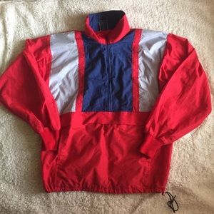 Vintage Red Blue Silver High Neck Windbreaker Collar Jacket
